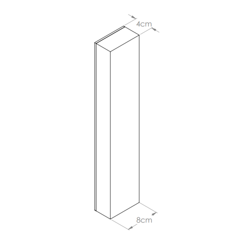 Desenho técnico da arandela moderna Bella Itália para parede, com dimensões de 50cm de altura, 12cm de largura e 6cm de profundidade.